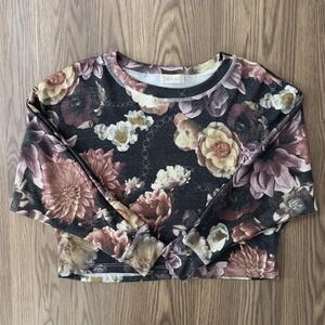 Altard State Sweater Womens M Black Pink Floral Shimmer Bohemian Holiday Preppy